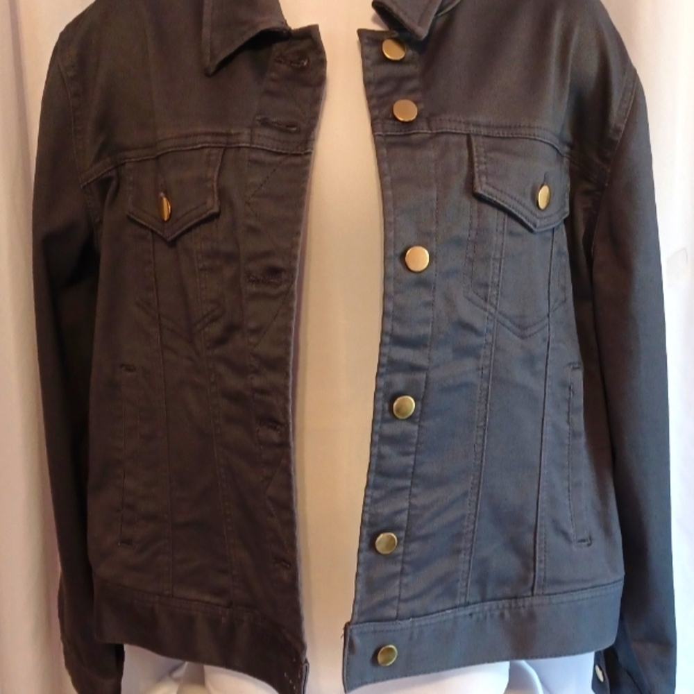 IMAN Jacket Denim Cotton Blend Button Short Jean Jacket 1X Olive Green - Picture 1 of 7